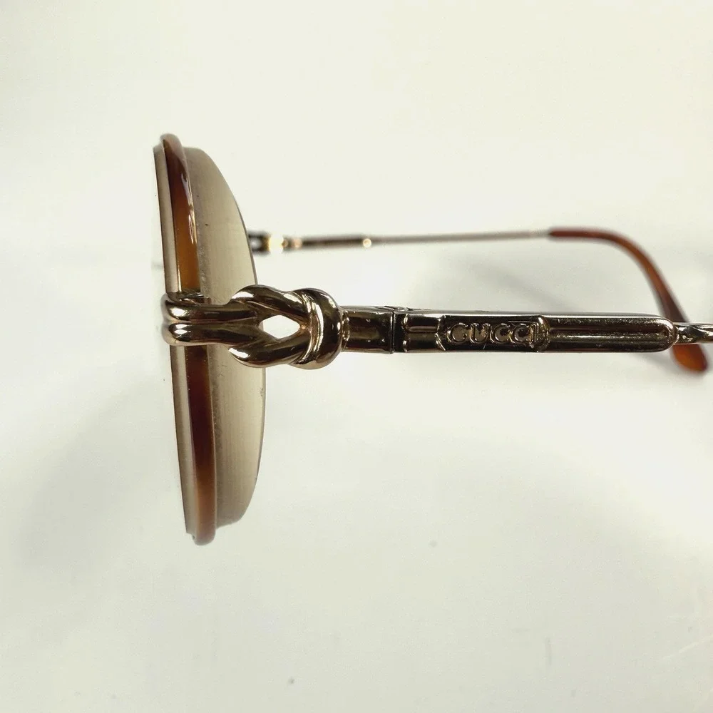 VTG‎ Gucci Knot Round Eyeglasses Frame Only 51-19-132 Metal Gold Womens Full Rim